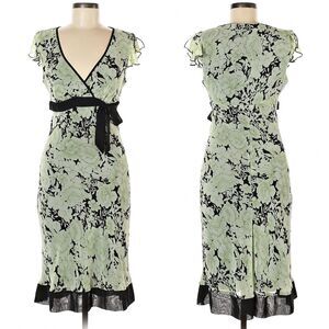 Vintage Y2K Speechless Wrap Dress Green Floral Midi Bow Summer Jrs Size 7
